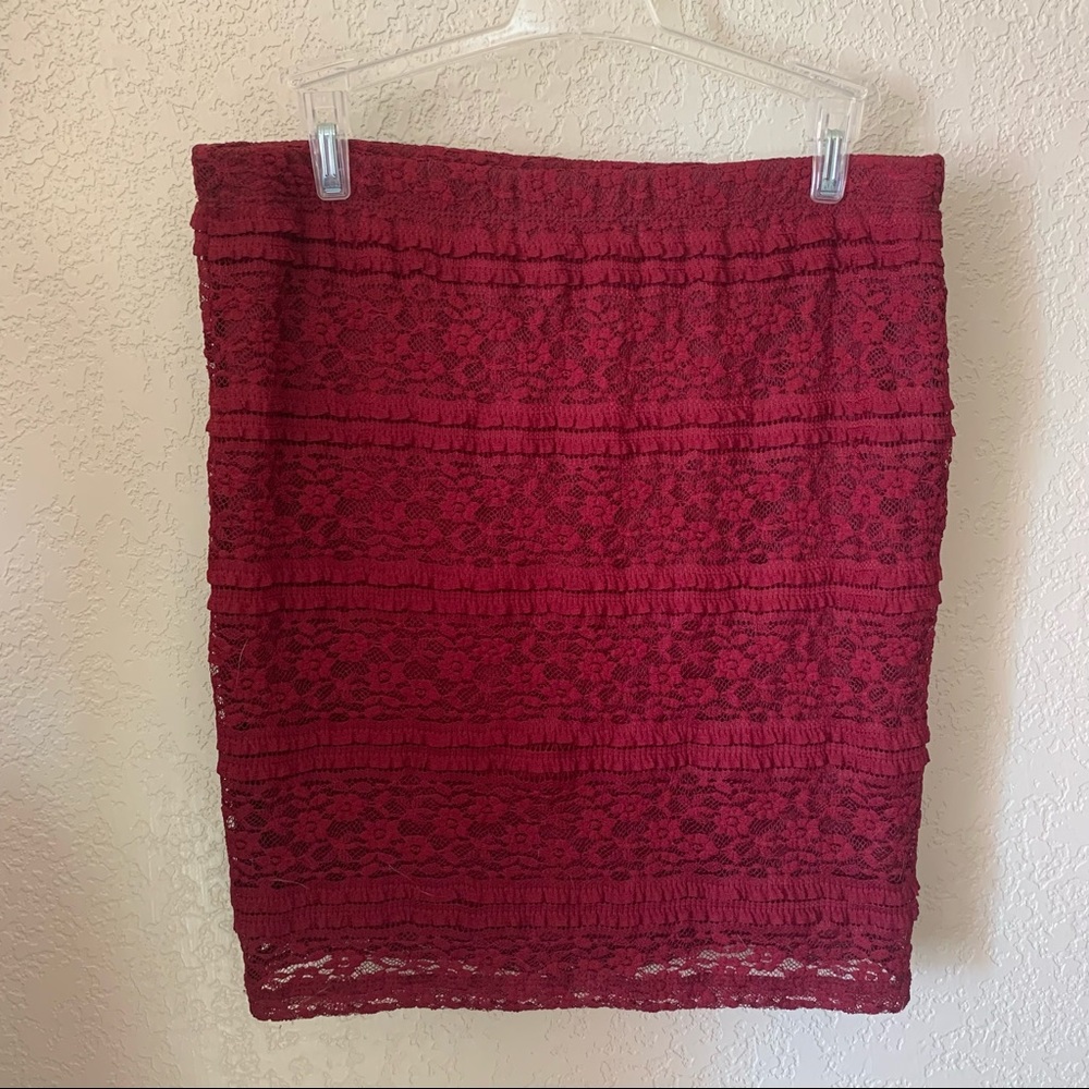 High Waisted Maroon Lace Mini Skirt
